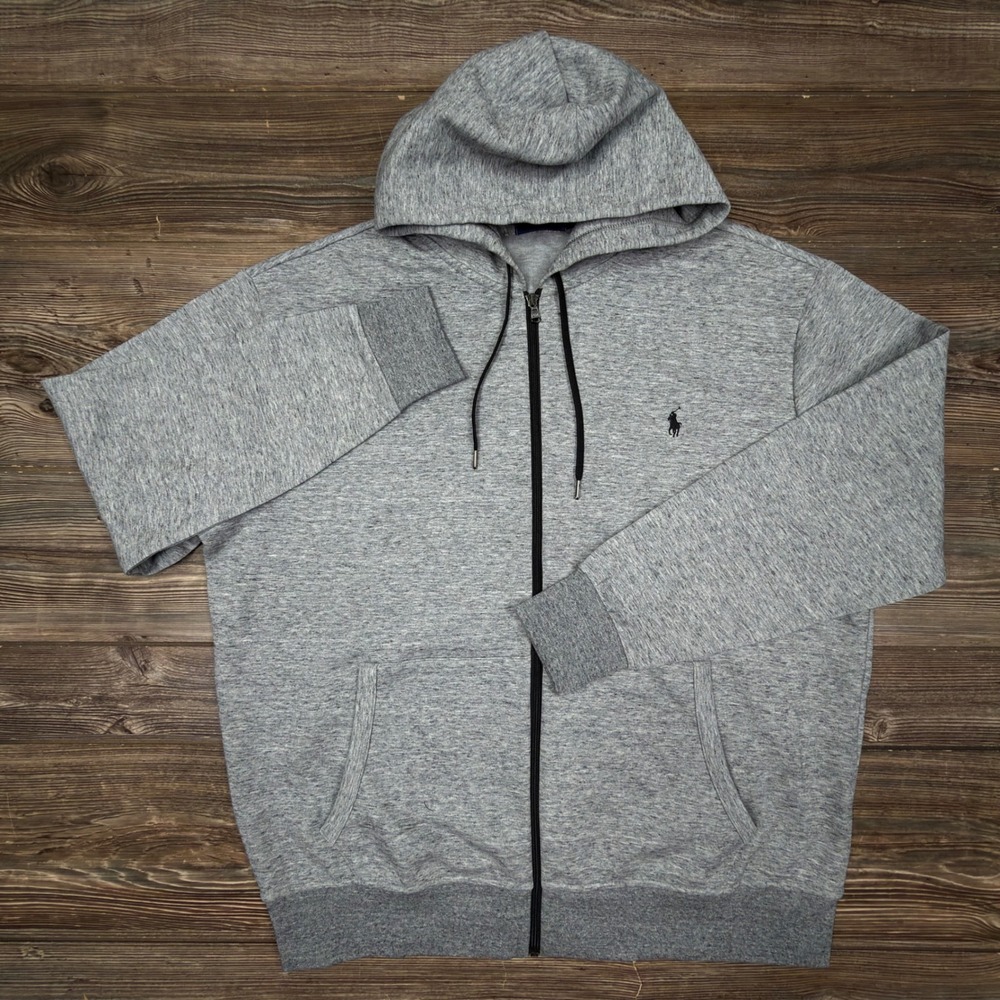 Polo Ralph Lauren Mens Size 1XB Full Zip Hoodie Grey Heathered Pony Logo